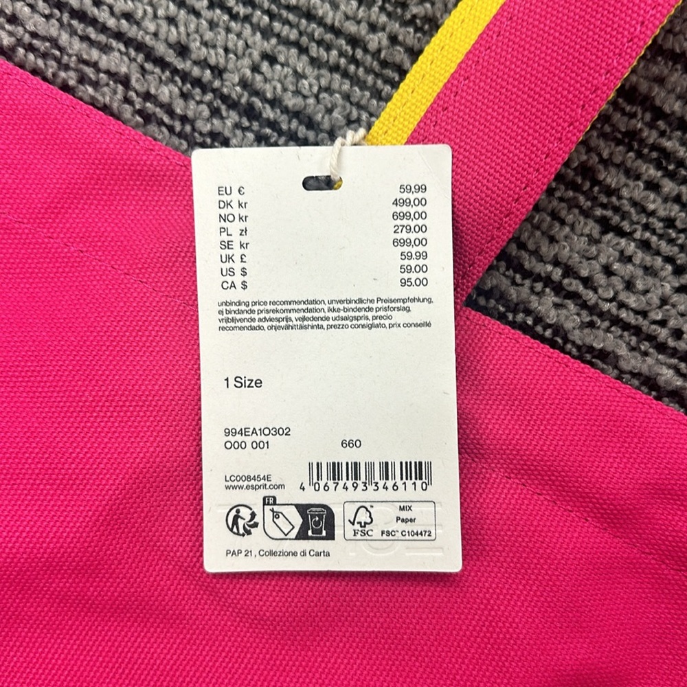 🔥🔥🔥NEW Esprit Pink Yellow Tote Shoulder Bag - Picture 5 of 6